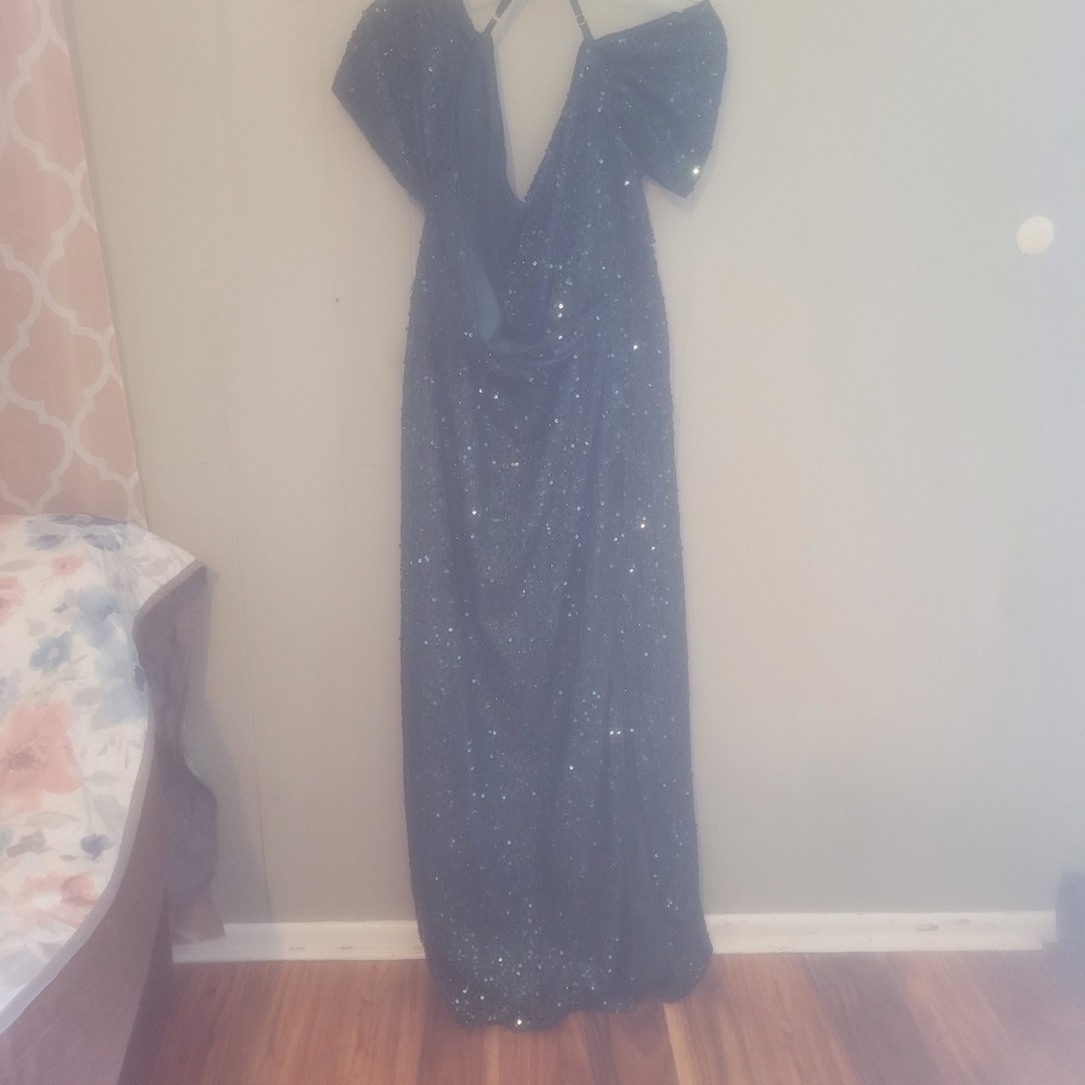 Elegant Blue Sequin Prom Dress